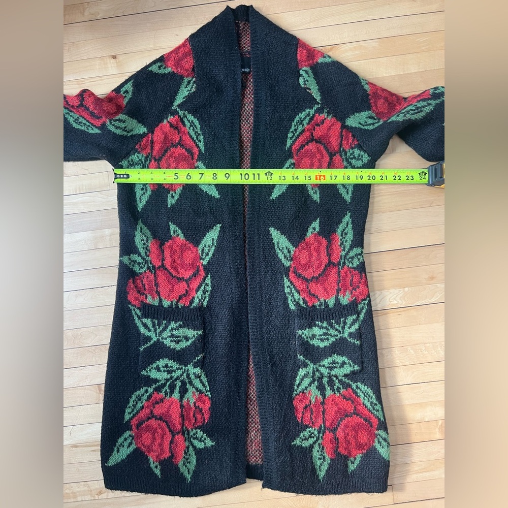 Cynthia Rowley Rose Floral Knit Open Front Long Cardigan - Picture 6 of 7